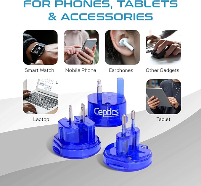 Ceptics Travel Adapter Plug Compact Worldwide International Kit - Works in Europe, Asia, China, England, Italy, New Zealand, Australia and More