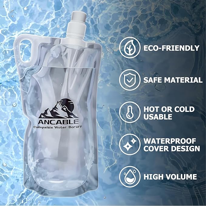 Ancable 33oz Collapsible Water Bottles, 9-Pack Reusable Travel Foldable Water Bottles for Hiking Camping Running Bike, BPA-Free Water Bottle