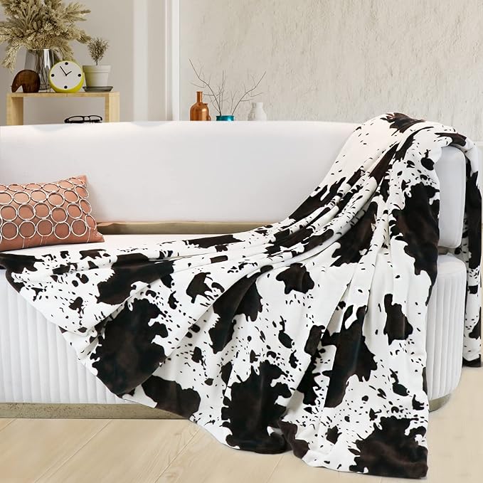 SEEGU Full Size Blankets for Bed, Oversized Queen Cow Print Fleece Throw Blanket for Adults, Lightweight Western Decor for Bedroom Living Room Dorm All Seasons 90"x90"