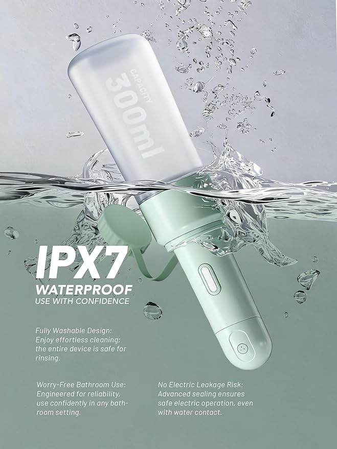 Electric Portable Bidet Sprayer Bottle Handheld for Women & Men, Travel Bidet Portable for Travel, Personal High Pressure Hygiene for Backpacking & Camping (VMASSTONE EPB-001 Mint Green)