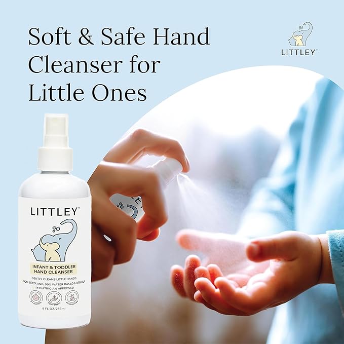 Littley Infant & Toddler Hand Cleanser | Alcohol-Free HOCl Spray for Delicate Skin | Fragrance-Free Formula | Gentle & Convenient Hand Mist | Portable Travel Size | 8 oz