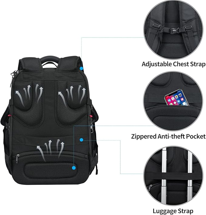 KROSER TSA Friendly Travel Laptop Backpack 17.3 inch XXXL Gaming Backpack Water-Repellent College Daypack Business Backpack with RFID Pockets & USB Port for Men/Women-Black/Red