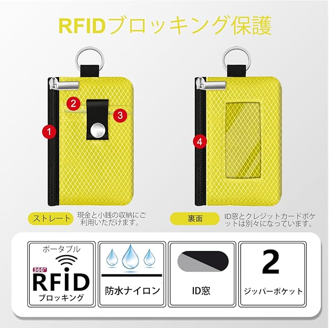 Minimalist RFID Blocking Small Wallet with ID Window,WaterResistant Zip Id Case Wallet with Lanyard Keychain for Cards,Cash,Travel,Women,Men (Lemon Yellow)
