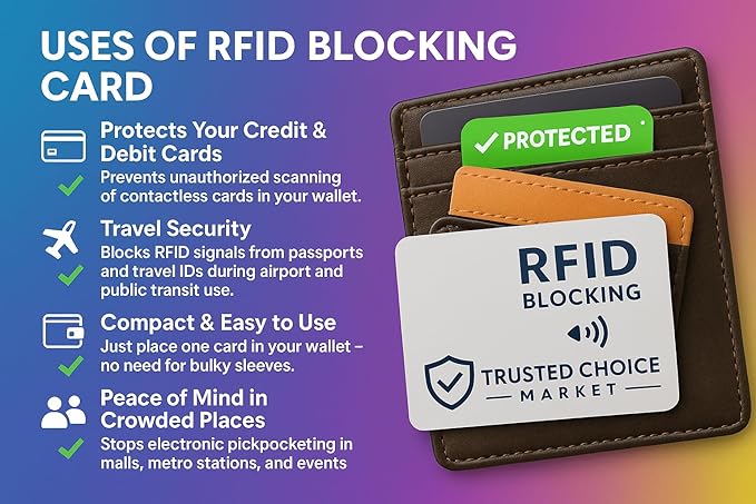 RFID Blocking Cards 6-Pack – NFC Contactless Protection for Credit, Debit, ID, ATM Cards & Passport – Slim Anti-Theft Card Blocker for Wallet & Purse (Grey)
