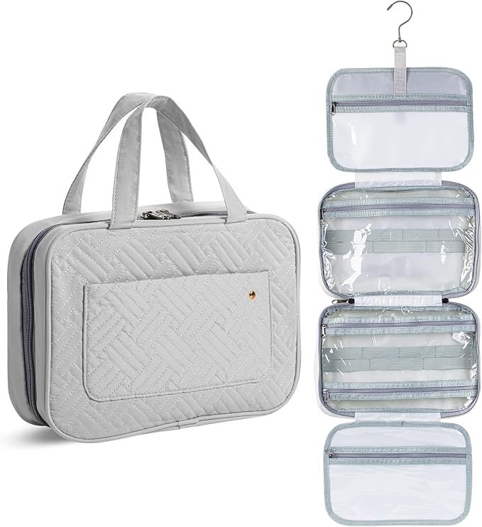 Ms. Pen- Travel Toiletry Bag Organizers, Gray, Makeup Travel Bag for Toiletries with Hanging Hook, Water-Resistant