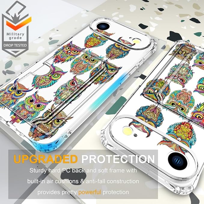 Compatible with iPhone 17 Air Case Card Holder for Women Cute Design,Wallet Phone Cases Transparent Cool Kawaii Protective (Clear Colorful Owls Cartoon)