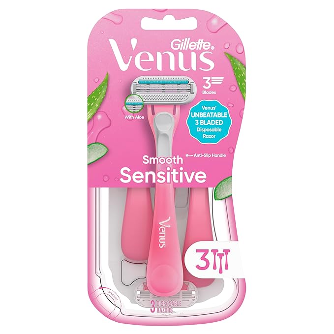 Gillette Venus Sensitive Women's Disposable Razors - Single Package of 3 Razors