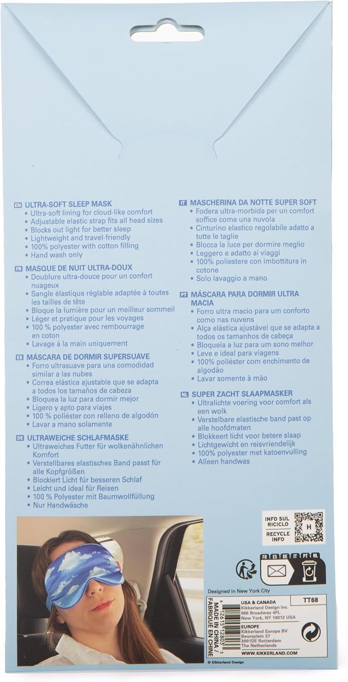 Kikkerland Cloud Ultra-Soft Sleep Mask – Comfortable Sleeping Mask for Light Blocking & Insomnia Relief – Travel Essentials for Flight & Road Trip