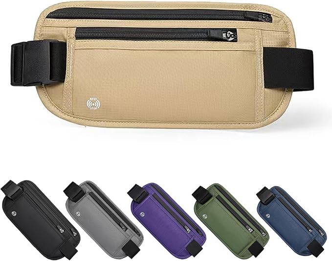 Khaki Hidden Money Belt for Travel for Men, Waist Wallet Anti Theft, RFID Passport Holder For Travel Men Or Women, Money Pouch, RFID Passport Holder