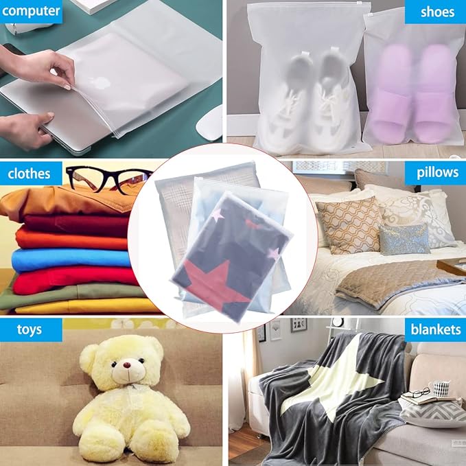 Belit 15 Pcs Clear Storage Bags, Large Size Packaging Bags, Plastic Bags for Sweaters, Shirt, Sheet, Blanket, 3 sizes 12x16 inch, 16x20 inch, 20x28 inch