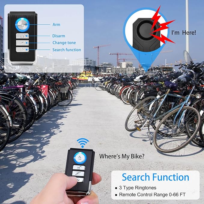 USUPERINK Bike Alarms for Ebikes, 2Pcs Wireless Bike Alarm with Remote, Anti-Theft Bicycle Motorcycle Alarm Wireless Security Vibration Motion Sensor Alarms, IP65 Waterproof Super Loud 113dB
