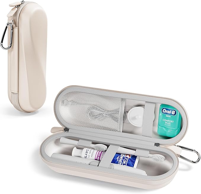 ProCase Electric Toothbrush Travel Case for Oral-B 1000/1500/5000/6000/7000/7500/9600 & iO 7/8/9/10, Philips Sonicare 1100/4100/5100/5300/6100, Water-Resistant Hard Case -M,Beige