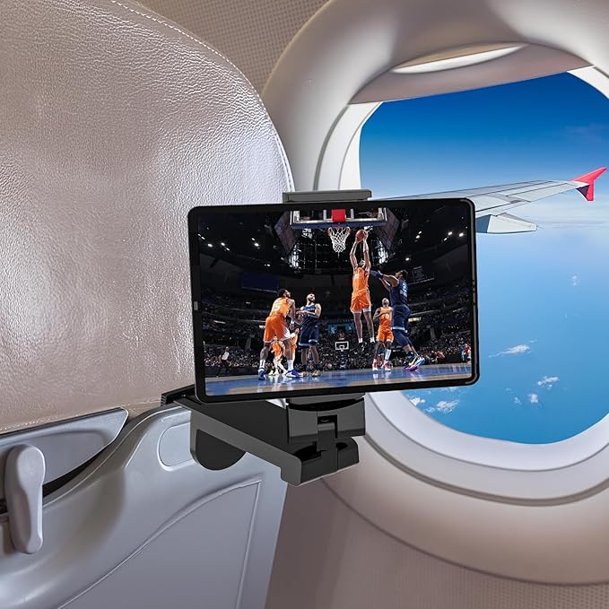 Universal Airplane Tablet Holder Mount, Travel Stand, Handsfree Travel with Multi-Directional 360 °Rotation for Flying, Desk, Study (3.15-12.4in)