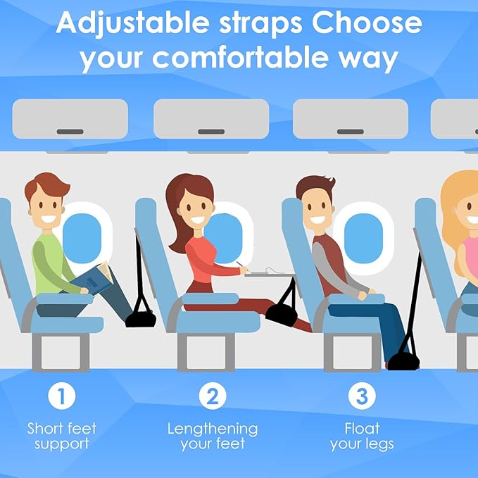 Airplane Foot Rest (Memory Foam),Foot Hammock Airplane, Relax Your Feet Travel Essentials for Long Flight,Foot Sling for Airplane Travel,Airplane Travel Accessories(Black), 18.1×8.1 Inch