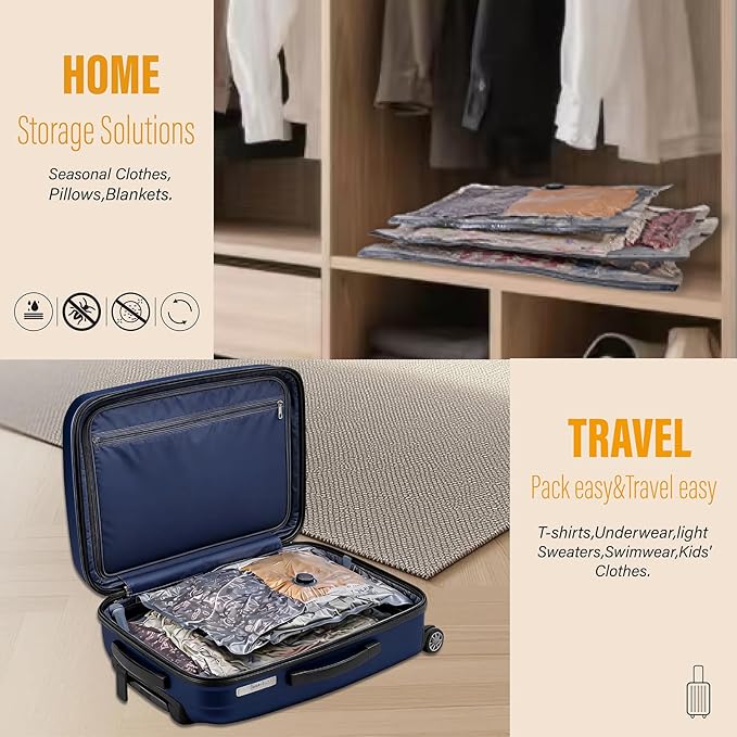 Rechargeable Wireless Pump Travel Vacuum Bags for Luggage, 9 Pack Portable Storage Bags for Travel and Home, Compression Packing Seal for Clothing, Clothes, Blankets, Suitcase