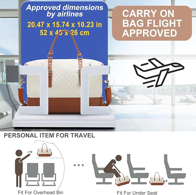 Travel Duffel Bag, Weekender Overnight Bag for Women with Trolley Sleeve, Carry On Bag for Airplanes Sport Tote Gym Bag with Shoes Compartment.(Beige)