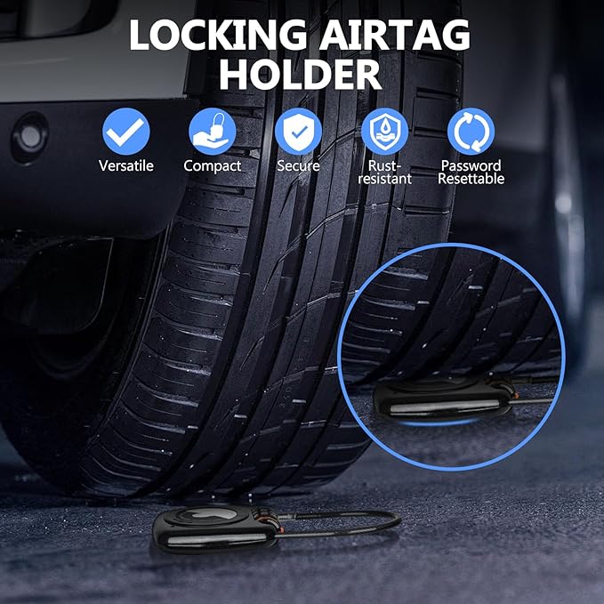 Compatible with Apple AirTag Secure Lock with Wire Cable, 3-Digit Combination Luggage Locks, Alloy Body Ultra Durable Anti-Lost Protective Case for Luggage, Suitcase (Black/Grey)