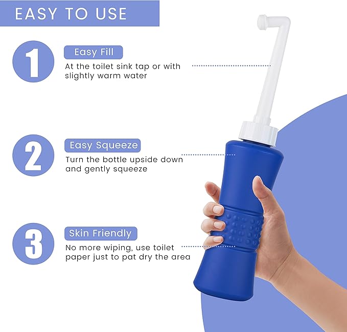 XL laphang Portable Bidet 500ml Blue Peri Bottle with Waterproof Pouch and Cap – PP + TPR, Leak Proof & Scratch Resistant –Perineal Bottle for Postpartum Hemorrhoids Healing, Maternity Kit Essentials