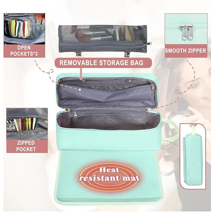 Hair Tools Travel Bag with Heat Resistant Mat Hair Styling Accessories Storage Case for Hair Dryer Flat Iron Straightener Curling Iron Haircare Accessories Travel Essentials for Women