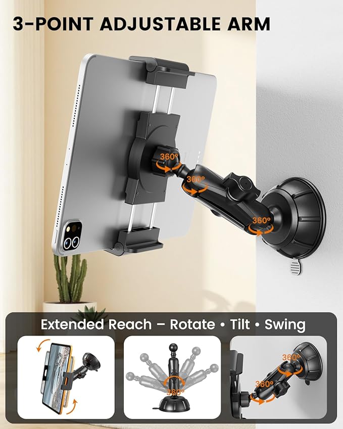 OHLPRO Tablet Holder for Pilot Aircraft Windshield, Anti-Vibration Suction Cup Aviation Mount, Fits 5-13" iPad Pro 12.9, Mini 6, Air & Thick Cases, Heavy Duty for Car Dashboard, Cockpit, Truck