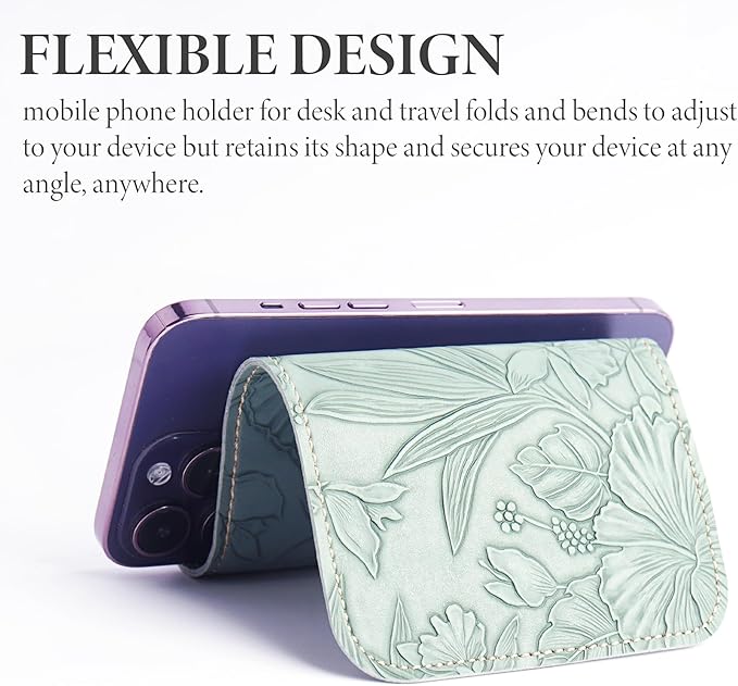 Airplane Travel Essentials for Flying Flex Flap Cell Phone Holder & Flexible Tablet Stand for Desk, Bed, Treadmill, Home & in-Flight Airplane Travel Accessories(1-Carved Green)