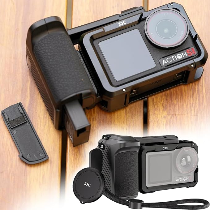 JJC Osmo Action 5 Pro Handle Grip Kit for DJI Osmo Action 5 4 3 Accessories, with Extra Battery Slot, Street Photography Magnetic Grip & Metal Cage with Shutter Button, Cold Shoe, Lens Cap, Lanyard