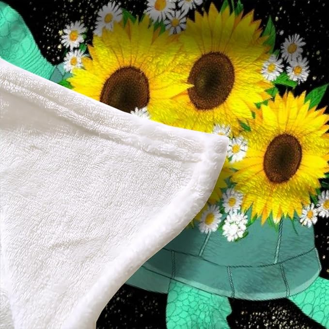 Yellow Sunflower Blanket Twin Size, Sea Turtle Fleece Blanket for Couch Bed Sofa, Floral Blankets and Throws, Starry Sky Black Super Soft Cozy Plush Flannel Blanket 70x90, Decor & Gift