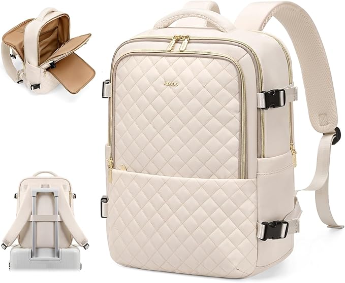 MDODO Travel Backpack for Women Men - Large Carry on Backpack fits 15.6" Laptop Lightweight Travel Bag Daypack Waterproof Causal Bookbag Backpack for College,Work,36L, Beige
