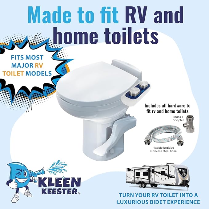 RV BIDET by KLEEN KEESTER - Dual Self Cleaning Nozzles, Front & Rear Cleaning, Non Electric Ultra-Thin Toilet Seat Attachment - Home Kit Included