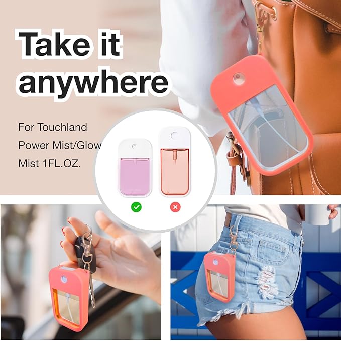 1 PC Soft Silicone Case for Touchland Power Mist (1FL. OZ./30 mL), Protective and Stylish Case with Keychain Compatible with Touchland Hand Sanitizer Spray (Red)