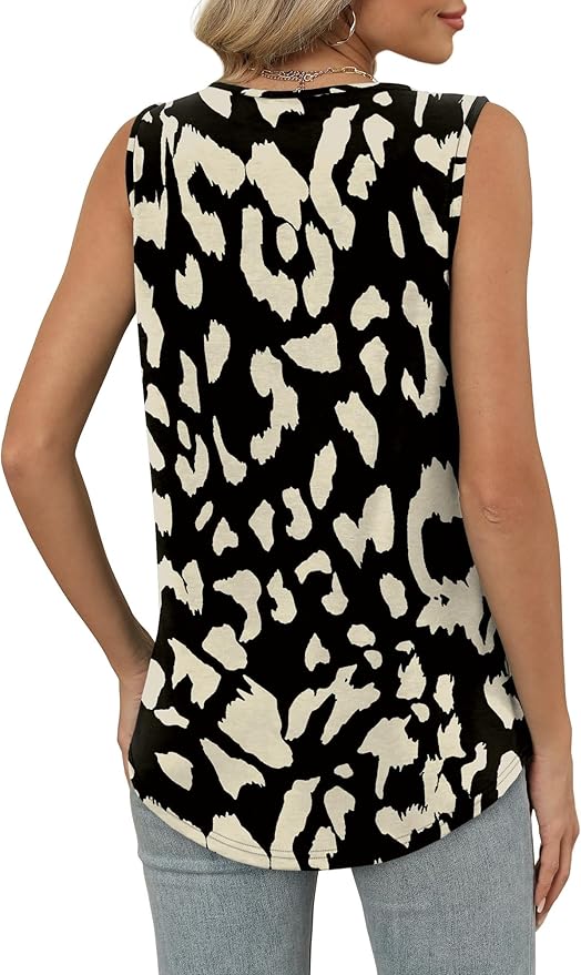 OFEEFAN Tank Top for Women Loose Fit Sleeveless Shirts V Neck Summer Clothes Ruched Women's Tees and Tanks Curved Hem