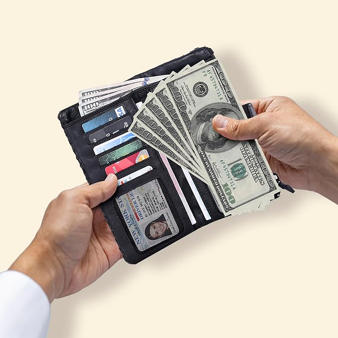 Real Leather Women Wallet Leather with RFID Blocking -Trifold Card Holder Designer Ladies Clutch with ID Window Wallets