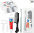 Travel Toothbrush Kit Bulk, Toothbrush Toothpaste Set, Hygiene Kit Bulk with Floss Picks, Comb, Protective Case, Individually Packaged, Suitable for Home, Travel, and Hotels (15-Pack)