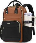 Women Laptop Backpack College Bookbag: 15.6 inch Backpacks with Pouch Pocket for Large Capacity Cup Travel Waterproof Book Bag Anti-theft Casual Work Bookbags for Teacher Nurse Black Brown
