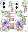 Compatible with iPhone 16 Plus Case Card Holder for Women Cute Design,Wallet Phone Cases Transparent Cool Kawaii Protective (Clear Impressive Flowers)