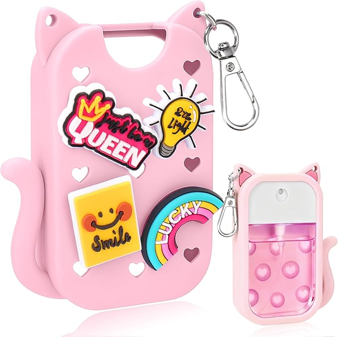 Mity rain Hand Sanitizer Spray Case Compatible With Touchland, Cute Silicone Hand Sanitizer Holder Keychain with 4 Charms, Portable Refillable Sanitizer Accessory, Gift for Women And Teens