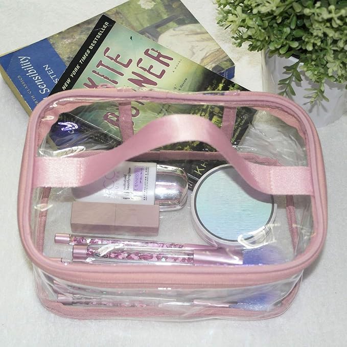 Toiletry Bag Makeup Cosmetic Clear Bag Portable Waterproof Transparent Travel Storage Pink