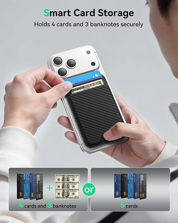 TWZKG for MagSafe Wallet, Works with Apple Find My,5 Card Holder with Stand, Magnetic Phone Wallet for iPhone 17/16/15/14/13/12 Pro Max Plus Air, RFID Blocking Vegan Leather,Carbon Fiber