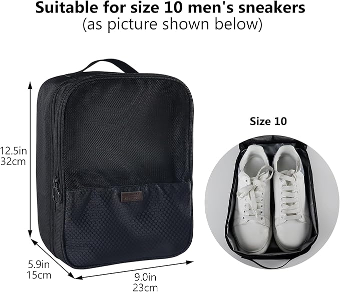 Aosbos 2 Layers Shoe Bags for Travel with Trolley Sleeve Portable Shoe Storage Pouch Shoe Packing Cubes with Structure, Honeycomb Black
