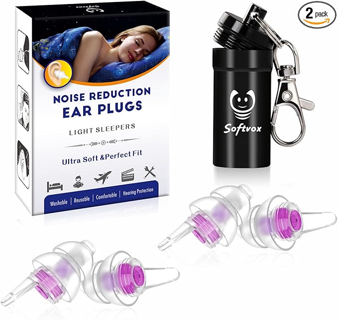 Sleeping Ear Plugs, 2 Pair Earplugs Sound Blocking, Noise Reduction Reusable Soft Earbuds – Hearing Protection for Snoring Loud Events Travel Studying Work Concerts – 31 dB Noise Cancelling