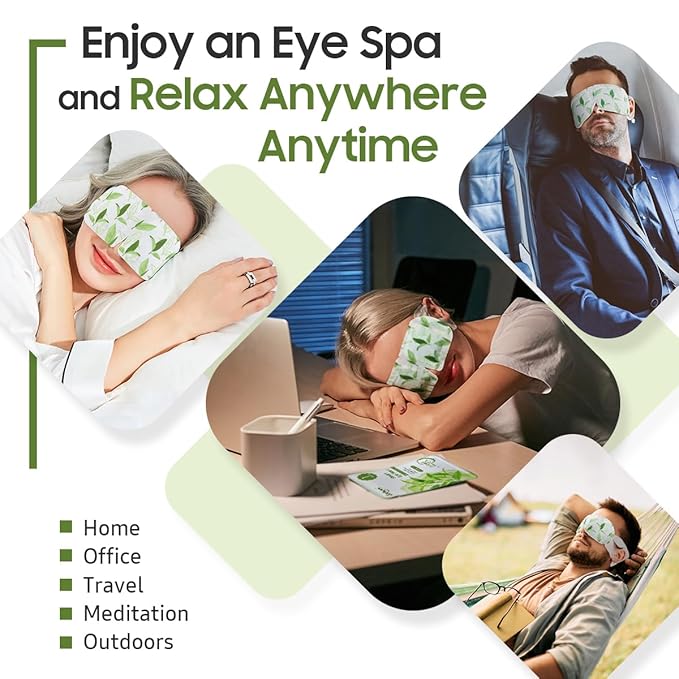 BeHoomi 20Packs Steam Eye Mask, Heated Eye Mask Warm Compress for Eyes, Disposable Self Heating Steam Mask for Sleep, Spa, Travel Essentials, Relaxation Gifts for Women, Mothers Day Gifts (Green Tea)