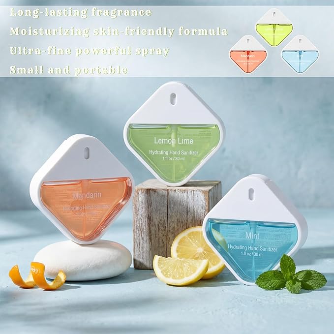 3 Pcs Power Mist Hydrating Hand Sanitizer Spray Bulk Travel Size Hand Sanitizer Spray Pocket 1 oz Square Card Bottle for Daily Use Mom Nurse Coworker Employee Teacher Appreciation Gifts