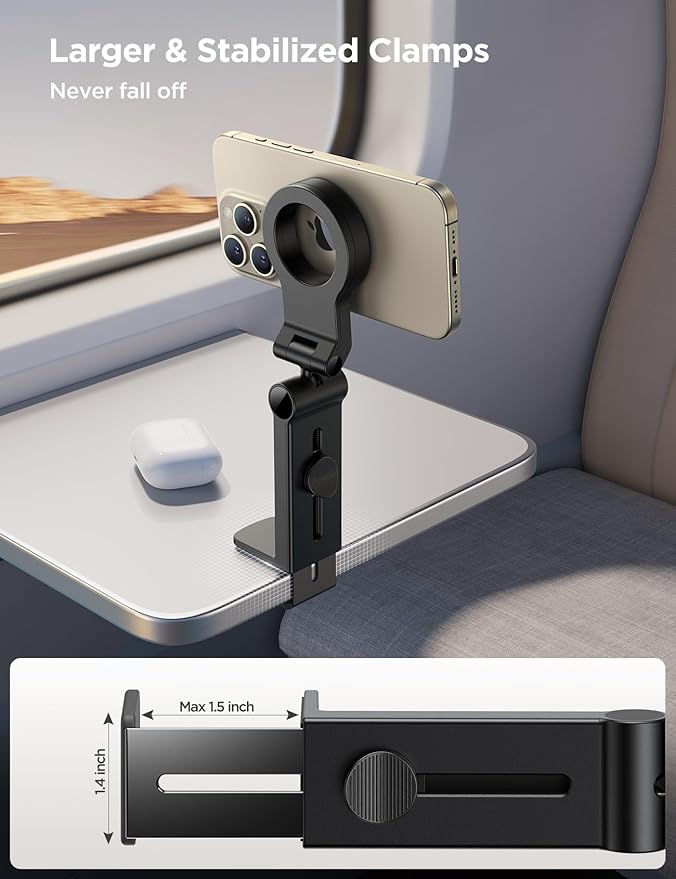 JOYROOM 2 Pack Airplane Phone Holder, Hands-Free Airplane Phone Mount, Airplane Essentials Phone Stand for iPhone 17 Pro Max 16 15 14 13 12, and Magsafe Case