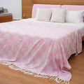 Breathable Bedspread Woven Blanket Cooling Queen Full Size Quilt Thin Comforter Boho Bed Bedroom Thing Girl Aesthetic Preppy Stuff Cute Accessories Girly Room Aesthetic College Student Dorm Decor Pink