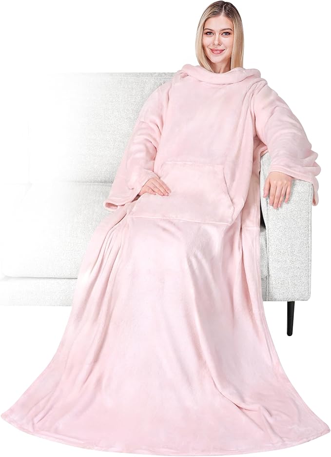 PAVILIA Blanket with Sleeves for Adult Women Men, Soft Warm Wearable Blanket Fleece Wrap Throw, Robe Blanket Gift