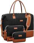 Travel Bag for Women, Weekender Bags Large Carry On Overnight Bag Duffel with Separate Shoes Compartment & Strap, Hospital Bags for Labor and Delivery, Black Brown