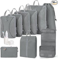 Compression Packing Cubes 10 Sets, Packing Organizers, Extensible Suitcase Organiser Bags, Travel Organizer Cubes for Travel Essentials Grey