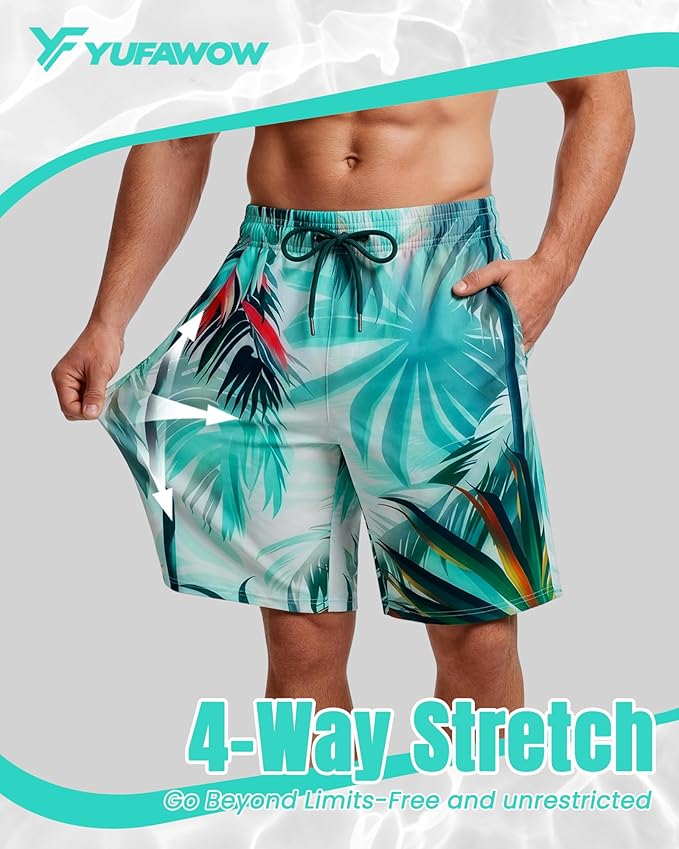 Men Swim Trunks 9 Inch with Mesh Lining Breathable Quick Dry Drawstring Pockets for Summer Beach Pool Board