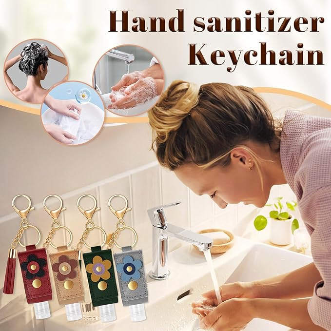 4Pcs Hand Sanitizer Keychain, 30ml Refillable Portable Hand Sanitizer for Toiletry Lotion Liquid Soap Shampoo