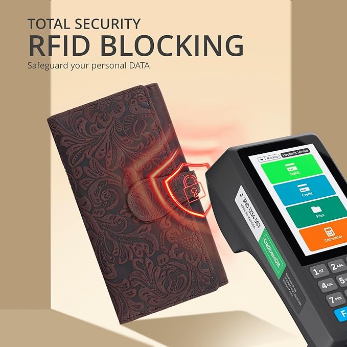 Real Leather Women Wallet Leather with RFID Blocking -Trifold Card Holder Designer Ladies Clutch with ID Window Wallets